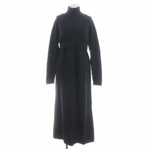 22SS ウールニットワンピース ビスチェ付き ロング マキシ丈 長袖 ハイネック 36 チャコールグレー