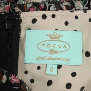 TOCCA 花柄ドットノースリーブワンピース 膝丈 フリル 0 黒 ブラック マルチカラー