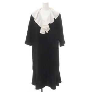 23SS ラッフルバイカラーミニドレス ワンピース ひざ丈 半袖 フリル フロントボタン 36 S 黒 ブラック 白 ホワイト
