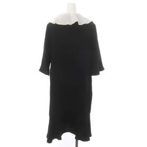 Grace Class 23SS ラッフルバイカラーミニドレス ワンピース ひざ丈 半袖 フリル フロントボタン 36 S 黒 ブラック 白 ホワイト