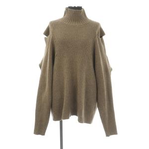 2WAYオフショルダーニットトップス セーター 長袖 ハイネック 1 茶 ブラウン