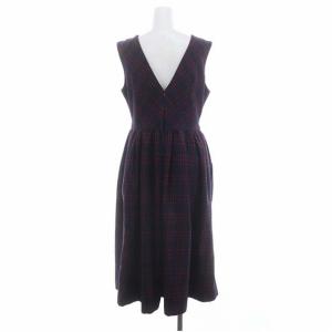 Chesty 21AW オリジナル刺繍ワンピース チェック ロング ノースリーブ 1 紺 赤 マルチカラー