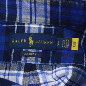 RALPH LAUREN チェック柄 BD シャツ 長袖 ボタンダウン SP 青 白 ブルー ホワイト