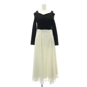 22SS ニットドッキングワンピース ロング 長袖 36 黒 白 ブラック ホワイト