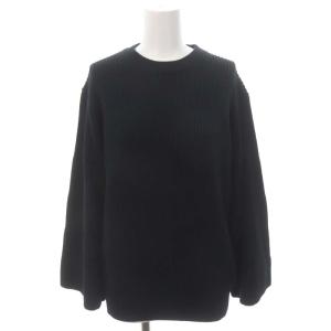 アゼクルーネックニット セーター 長袖 ベルスリーブ リブ 紺 ネイビー