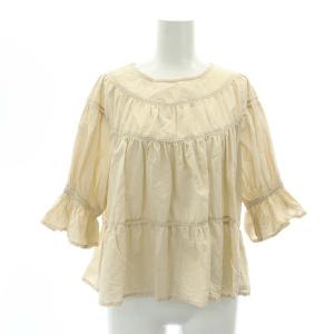 SOL コットンティアードブラウス プルオーバー 五分袖 ギャザー XS ライトベージュ