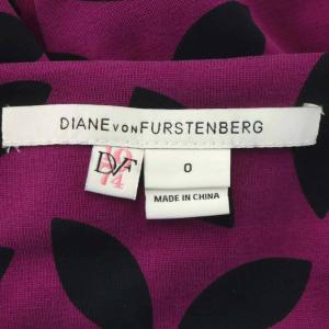 DIANE von FURSTENBERG ワンピース 長袖 膝丈 総柄 シルク 0 紫 黒 パープル ブラック