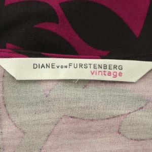 DIANE von FURSTENBERG ラップワンピース 長袖 膝丈 総柄 シルク 0 紫 黒 パープル ブラック