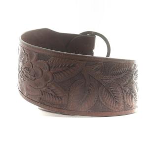 CARVING TRIBES ベルト ハトメ 型押し 花柄 レザー 茶 ブラウン
