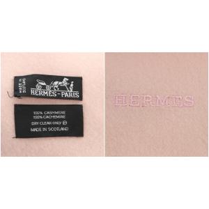 HERMES ストール マフラー 大判 カシミヤ ロゴ刺繍 フリンジ ピンク