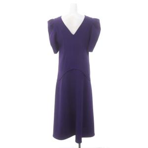 UN3D. 22SS パワーショルダーワンピース カラードレス ロング 五分袖 バックＶ 紫 パープル