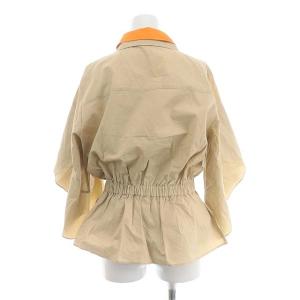 FENDI ダブルカラー デザインブラウス 五分袖 コットン 42 ベージュ FS6962