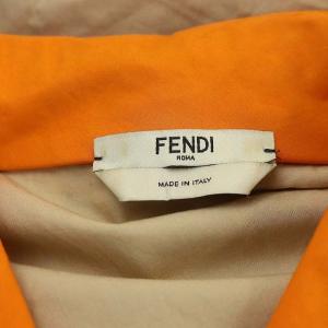 FENDI ダブルカラー デザインブラウス 五分袖 コットン 42 ベージュ FS6962