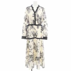 22AW スタンドカラーティアードワンピース ロング 長袖 36 ホワイト ブラック