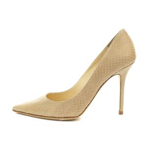 JIMMY CHOO パンプス ポインテッドトゥ パイソン型押し レザー 36 23cm ベージュ