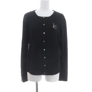 コスメ刺繍ニットアンサンブル カーディガン 長袖 カットソー 半袖 40 黒 ブラック