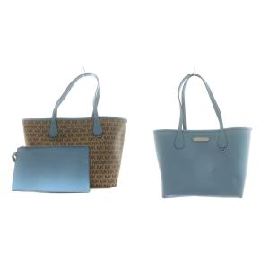 MK モノグラム トートバッグ ハンドバッグ ショルダーバッグ リバーシブル レザー 茶 ブラウン 水色 ライトブルー