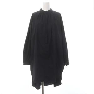 SOMELOS Aラインチュニックシャツ ブラウス 長袖 バンドカラー 36 黒 ブラック