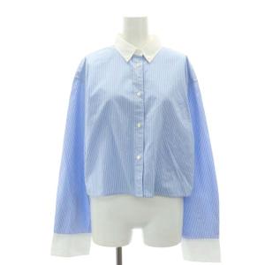 23SS Cropped BD シャツ ボタンダウン クレリック ストライプ 長袖 青 白 ブルー ホワイト