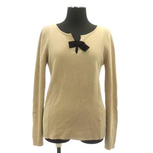 LANVIN COLLECTION セットアップ上下 ニット カットソー 長袖 リボン装飾 リブ フレアスカート ロング 38 ベージュ