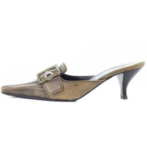 PRADA レザー ベルトデザイン ミュール 34.5 21.5cm 茶色 ブラウン