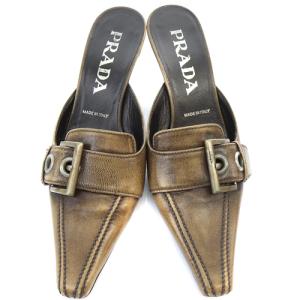 PRADA レザー ベルトデザイン ミュール 34.5 21.5cm 茶色 ブラウン