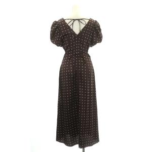SNIDEL ギャザーパフスリーブドットワンピース ロング 半袖 Vネック 水玉柄 0 茶 白 ブラウン ホワイト