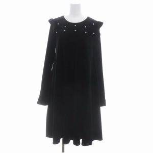 23AW ベロアパールワンピース ロング ミモレ 長袖 0 黒 ブラック