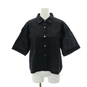 スロー SLOW 23SS リネンコットン 半袖クロップドシャツ 38 M 黒 ブラック