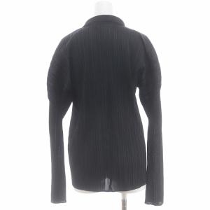 PLEATS PLEASE ISSEY MIYAKE イッセイミヤケ プリーツ オープンカラー シャツ ブラウス 長袖 4 黒 ブラック PP04-JK624