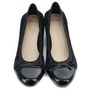 Clarks リボン パンプス エナメル 切替 5 24cm 黒 ブラック