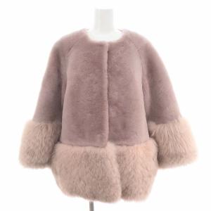 ムートンFOXジャケット アウター ノーカラー ラムファー 36 ピンク
