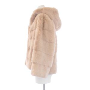 Grace Class ミンクファーコート ショート丈 フード 裏地ロゴ 36 S ピンクベージュ