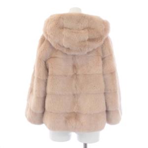 Grace Class ミンクファーコート ショート丈 フード 裏地ロゴ 36 S ピンクベージュ