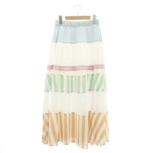 ミックスプリーツスカート ロング フレア 36 マルチカラー