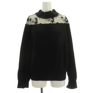 プラネット刺繍ニット セーター 長袖 ハイネック 36 黒 ブラック