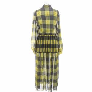 Diagram GRACE CONTINENTAL ボウタイ付チェックプリントワンピース ロング 長袖 38 黄 黒 イエロー ブラック