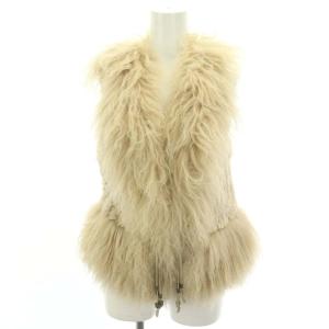 ラビットファー ラムファー ベスト 切替 36 ベージュ