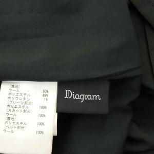 Diagram GRACE CONTINENTAL プリーツ切替チェック ワンピース ロング ミモレ丈 長袖 斜めVネック ベルト付き 36 黒 白 ブラック ホワイト