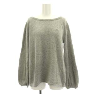 ニット セーター 長袖 ラメ ロゴ刺繍 バックリボン ウール混 38 グレー