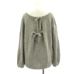 BURBERRY BLUE LABEL ニット セーター 長袖 ラメ ロゴ刺繍 バックリボン ウール混 38 グレー