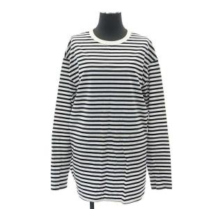 22AW ラウンドヘム ボーダーロングTシャツ カットソー 長袖 38 白 黒 ホワイト ブラック