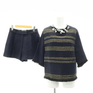 セットアップ 上下 ショートパンツ プルオーバー カットソー 五分袖 ドット ボーダー 0 紺 ネイビー