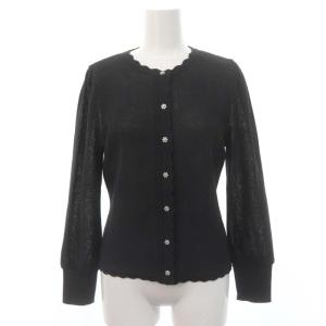 花釦 カーディガン 長袖 ニット 薄手 40 黒 ブラック