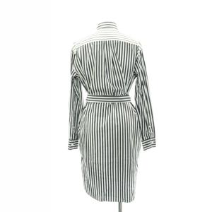 POLO RALPH LAUREN ストライプシャツワンピース 膝丈 長袖 ベルト付き 0 白 黒 ホワイト ブラック