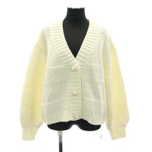 ビジューカーディガン ニット 長袖 Vネック ウール混 F アイボリー