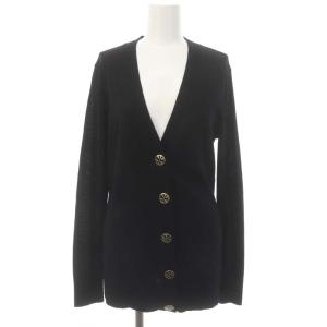 ロゴボタン カーディガン 長袖 Vネック ウール S 黒 ブラック