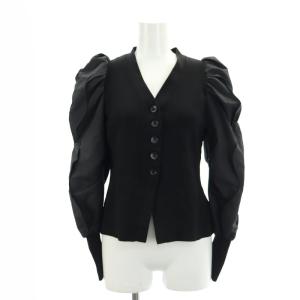 23SS スカラスリーブニットカーディガン 長袖 Vネック 切替 パフスリーブ 36 黒 ブラック