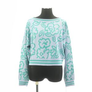 21SS フラワーニット トップ カットソー 長袖 36 サックス グリーン