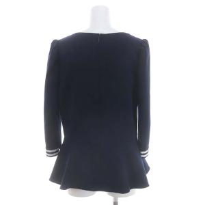 BORDERS at BALCONY 22AW HEART NECK TWILL BLOUSE サテン釦ペプラム 38 ネイビー